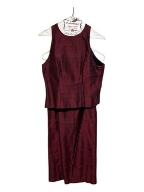 Custom Made Burgundy Formal Dress Set Sleeveless Top & Skirt Elegant Size S
